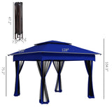 Outsunny 11 x 11 Pop-Up Canopy Gazebo Outdoor Patio Event Tent with Zipper Netting,Carry Bag, UV Protection for Backyard & Garden, Blue