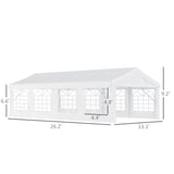 Outsunny 13' x 26' Heavy-Duty Outdoor Carport Party Event Tent, Patio Gazebo Canopy Pavilion with 4 Sidewalls & 8 Windows, White