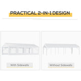 Outsunny 13' x 26' Heavy-Duty Outdoor Carport Party Event Tent, Patio Gazebo Canopy Pavilion with 4 Sidewalls & 8 Windows, White