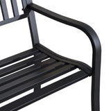 Outsunny 50ft Outdoor Bench Seat, Patio Bench with Slatted Seat, Metal Porch Bench, with 2 Person Design, for Poolside, Lawn, Black