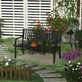 Outsunny 50ft Outdoor Bench Seat, Patio Bench with Slatted Seat, Metal Porch Bench, with 2 Person Design, for Poolside, Lawn, Black