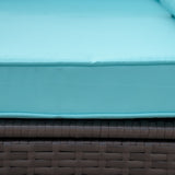 Outsunny 7-Piece Wicker Patio Conversation Set with Cushions & Glass Table, Turquoise