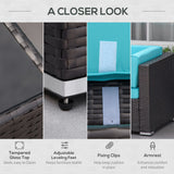 Outsunny 7-Piece Wicker Patio Conversation Set with Cushions & Glass Table, Turquoise