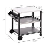 Outsunny Grill Cart Table Outdoor, 3-Shelf Stainless Steel, Pizza Oven Stand, Black with BBQ Wheels & Side Handle