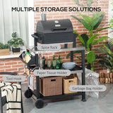 Outsunny Grill Cart Table Outdoor, 3-Shelf Stainless Steel, Pizza Oven Stand, Black with BBQ Wheels & Side Handle