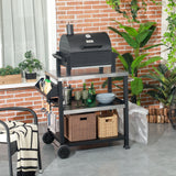 Outsunny Grill Cart Table Outdoor, 3-Shelf Stainless Steel, Pizza Oven Stand, Black with BBQ Wheels & Side Handle