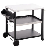 Outsunny Grill Cart Table Outdoor, 3-Shelf Stainless Steel, Pizza Oven Stand, Black with BBQ Wheels & Side Handle
