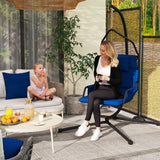 Outsunny Hammock Chair with Stand and PA Coating Cushion, Hanging Swing Chair with Steel Frame for Indoor and Outdoor, Dark Blue