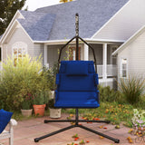 Outsunny Hammock Chair with Stand and PA Coating Cushion, Hanging Swing Chair with Steel Frame for Indoor and Outdoor, Dark Blue