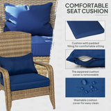 Outsunny Patio Adirondack Chair with Rattan Wicker, Soft Cushions, Tall Curved Backrest for Deck or Garden, Dark Blue