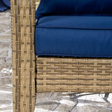 Outsunny Patio Adirondack Chair with Rattan Wicker, Soft Cushions, Tall Curved Backrest for Deck or Garden, Dark Blue