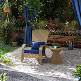 Outsunny Patio Adirondack Chair with Rattan Wicker, Soft Cushions, Tall Curved Backrest for Deck or Garden, Dark Blue