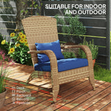 Outsunny Patio Adirondack Chair with Rattan Wicker, Soft Cushions, Tall Curved Backrest for Deck or Garden, Dark Blue