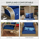 Outsunny Patio Adirondack Chair with Rattan Wicker, Soft Cushions, Tall Curved Backrest for Deck or Garden, Dark Blue