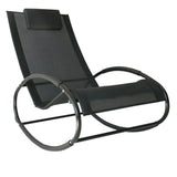 Outsunny Patio Rocking Chair, Outdoor Chaise Lounger with Headrest Pillow and Breathable Fabric for Backyard, Living Room, Deck and Poolside, Black