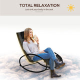 Outsunny Patio Rocking Chair, Outdoor Chaise Lounger with Headrest Pillow and Breathable Fabric for Backyard, Living Room, Deck and Poolside, Black