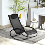 Outsunny Patio Rocking Chair, Outdoor Chaise Lounger with Headrest Pillow and Breathable Fabric for Backyard, Living Room, Deck and Poolside, Black