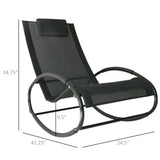 Outsunny Patio Rocking Chair, Outdoor Chaise Lounger with Headrest Pillow and Breathable Fabric for Backyard, Living Room, Deck and Poolside, Black