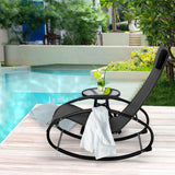 Outsunny Patio Rocking Chair, Outdoor Chaise Lounger with Headrest Pillow and Breathable Fabric for Backyard, Living Room, Deck and Poolside, Black
