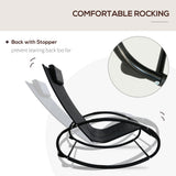Outsunny Patio Rocking Chair, Outdoor Chaise Lounger with Headrest Pillow and Breathable Fabric for Backyard, Living Room, Deck and Poolside, Black
