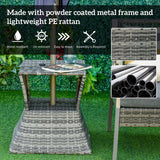Outsunny Rattan Tea Bistro Side Table with Umbrella Hole, 2-Tier Storage Shelf, Gray, for Patio & Backyard
