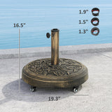 Outsunny Round Patio Umbrella Base, 46 lbs Resin Umbrella Base with Wheels, Outdoor Umbrella Stand for 1.3"/1.5"/1.9" Umbrella Poles for Outdoor, Lawn, Poolside, Bronze