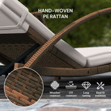Outsunny Set of 2 Wicker Chaise Lounge Chair Outdoor Patio Lounger with Adjustable Back, Wheels, Cushion, and Armrests, Beige