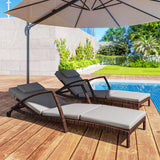Outsunny Set of 2 Wicker Chaise Lounge Chair Outdoor Patio Lounger with Adjustable Back, Wheels, Cushion, and Armrests, Gray