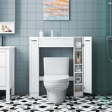 Over-The-Toilet Storage Cabinet with 2 Side Doors; Freestanding Toilet Cabinet Organizer with Adjustable Shelves & Paper Holder; Bathroom Space Saver with Pull-Down Door; Toilet Rack; White