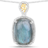 11.05 Carat Genuine Labradorite and White Diamond 14K Yellow Gold with .925 Sterling Silver Pendant