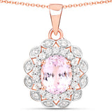 4.26 Carat Genuine Kunzite and White Topaz .925 Sterling Silver Pendant