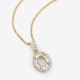 0.18 Carat Genuine White Diamond 14K Yellow Gold Semi Mount Pendant - holds 8x6mm Oval Gemstone