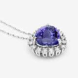 3.25 Carat Genuine Tanzanite and White Diamond 14K White Gold Pendant