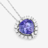 3.25 Carat Genuine Tanzanite and White Diamond 14K White Gold Pendant