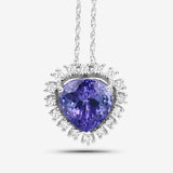 3.25 Carat Genuine Tanzanite and White Diamond 14K White Gold Pendant