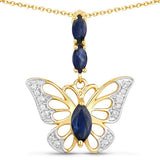 0.92 Carat Genuine Blue Sapphire and White Zircon .925 Sterling Silver Pendant
