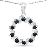 1.30 Carat Genuine Blue Sapphire and White Topaz .925 Sterling Silver Pendant