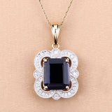 4.07 Carat Genuine Iolite and White Diamond 14K Yellow Gold Pendant