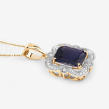 4.07 Carat Genuine Iolite and White Diamond 14K Yellow Gold Pendant