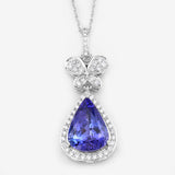 5.54 Carat Genuine Tanzanite and White Diamond 18K White Gold Pendant