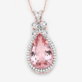 8.14 Carat Genuine Morganite and White Diamond 14K Rose Gold Pendant