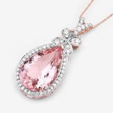8.14 Carat Genuine Morganite and White Diamond 14K Rose Gold Pendant