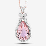 8.14 Carat Genuine Morganite and White Diamond 14K Rose Gold Pendant