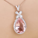 8.14 Carat Genuine Morganite and White Diamond 14K Rose Gold Pendant