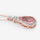 8.14 Carat Genuine Morganite and White Diamond 14K Rose Gold Pendant