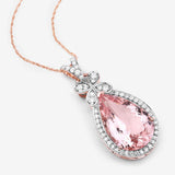 8.14 Carat Genuine Morganite and White Diamond 14K Rose Gold Pendant