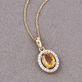 1.78 Carat Genuine Yellow Sapphire and White Diamond 14K Yellow Gold Pendant