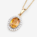 1.78 Carat Genuine Yellow Sapphire and White Diamond 14K Yellow Gold Pendant