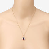 3.29 Carat Genuine Rhodolite and White Diamond 14K Yellow Gold Pendant