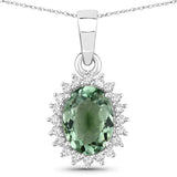 1.39 Carat Genuine Green Tourmaline and White Diamond 14K White Gold Pendant